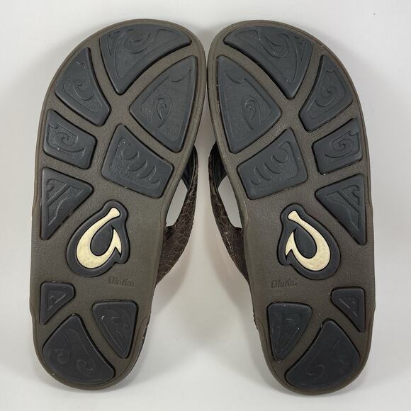 Olukai Kumu Flip Flops Mens Size 10 Brown Leather Hawaiian Beach Sandals - Picture 8 of 9